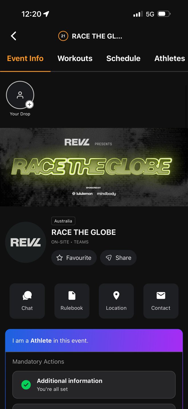 Race the Globe's Event Info tab