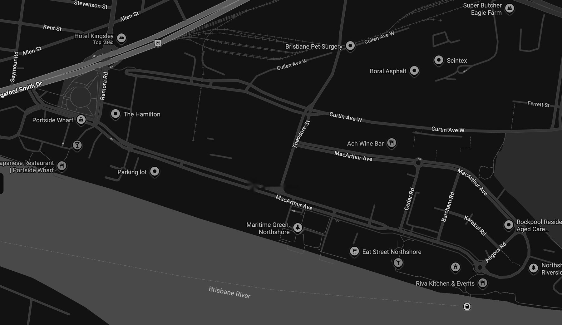 Street map of MacArthur Ave with the venue and car parks P1 to P6