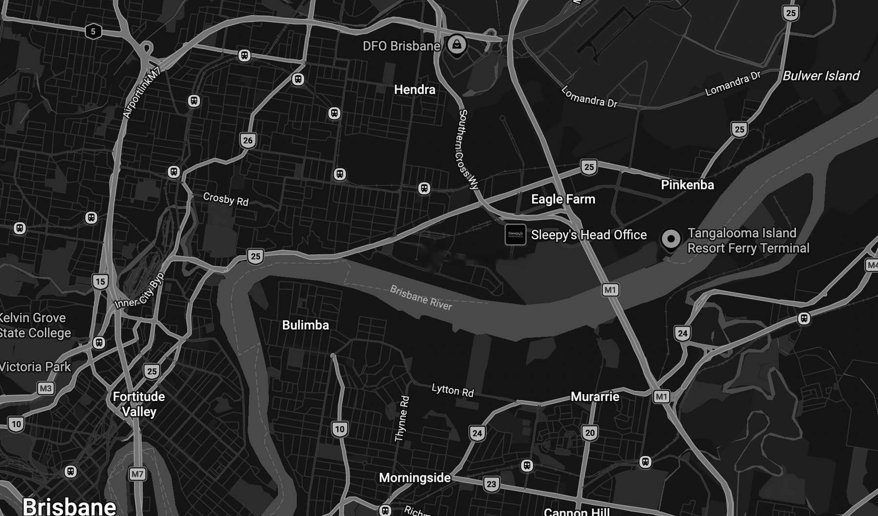 Map of Hamilton and the Brisbane River with Superordinary marked